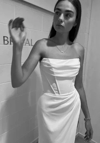 Classy White Strapless Slit Mermaid Evening Dress Long Prom Dress Y8417 - Image 5