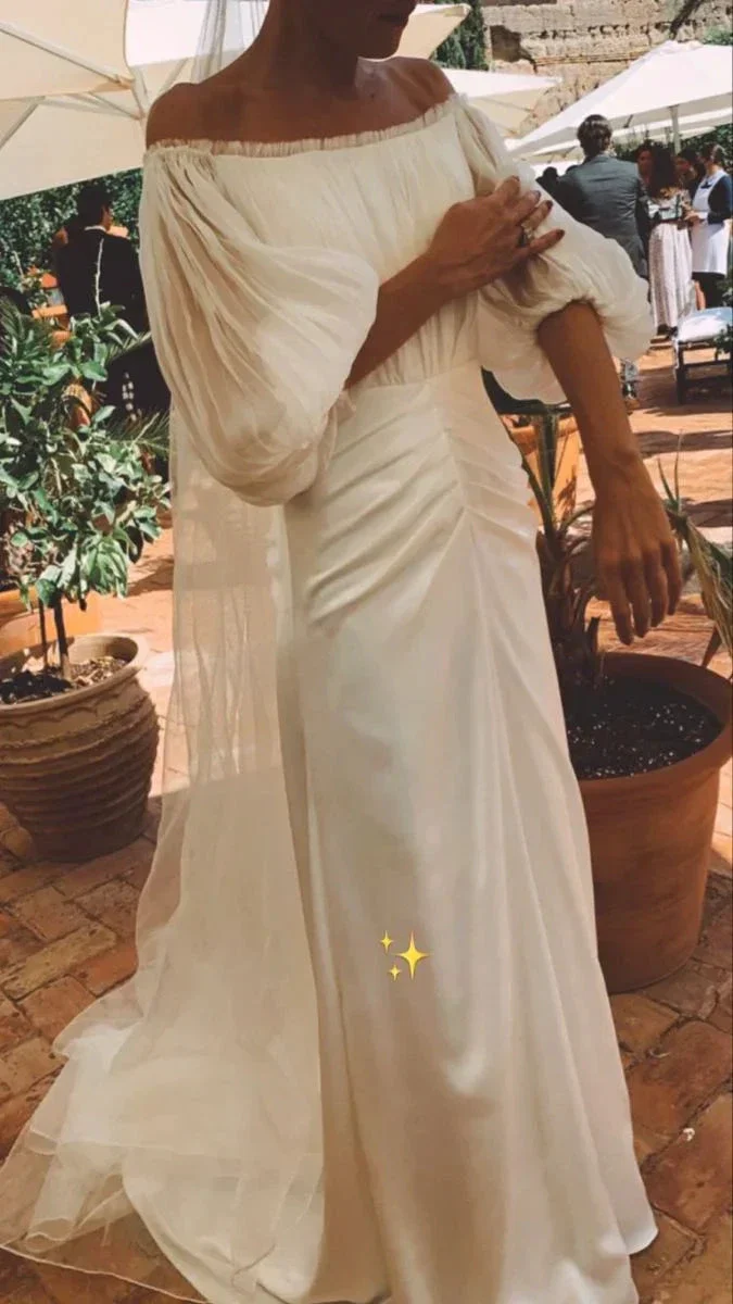 Classy White Wedding Dress,Off The Shoulder Wedding Dress Y4768 - Image 2