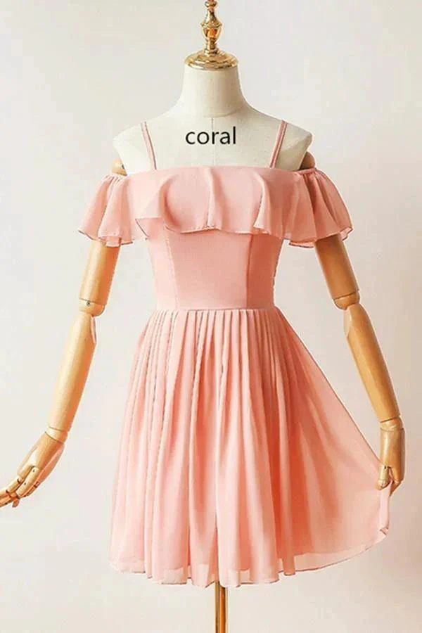 Cold Sleeves Short Prom Dress Blue Chiffon Homecoming Dress PD427 - Image 2