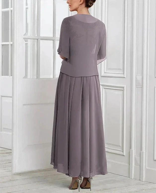A-Line/Princess Chiffon V Neck Short Sleeves  Mother of the Bride Dresses with Lace Jacket Pleats Appliques - Image 4