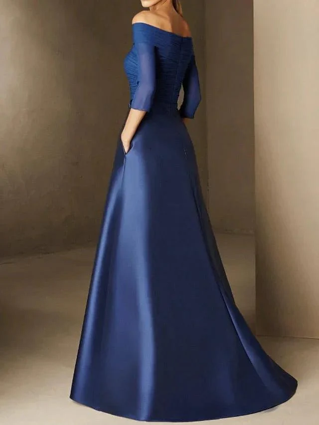 A-Line/Princess Off-the-Shoulder Short Sleeves Mother of the Bride Dresses with Belt Applique - Image 2