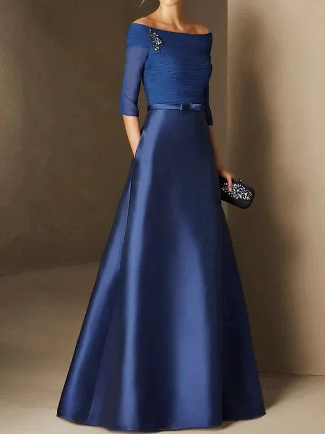 A-Line/Princess Off-the-Shoulder Short Sleeves Mother of the Bride Dresses with Belt Applique - Image 3