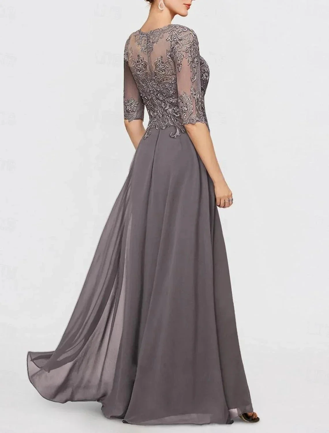 Chiffon half Sleeves Mother of the Bride Pantsuits with Lace - Image 3
