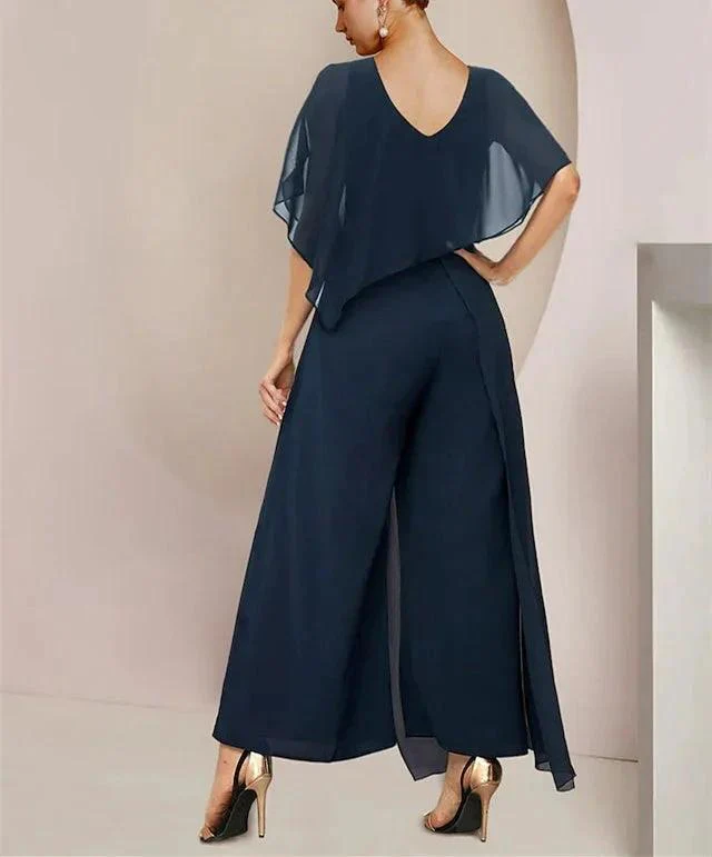 Chiffon Scoop Sleeveless Mother of the Bride Pantsuits with Belt - Image 2