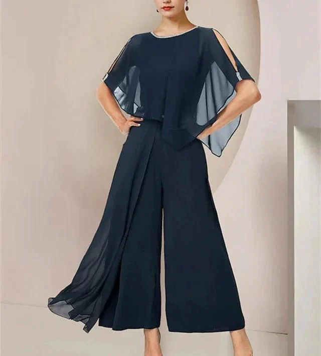 Chiffon Scoop Sleeveless Mother of the Bride Pantsuits with Belt - Image 3