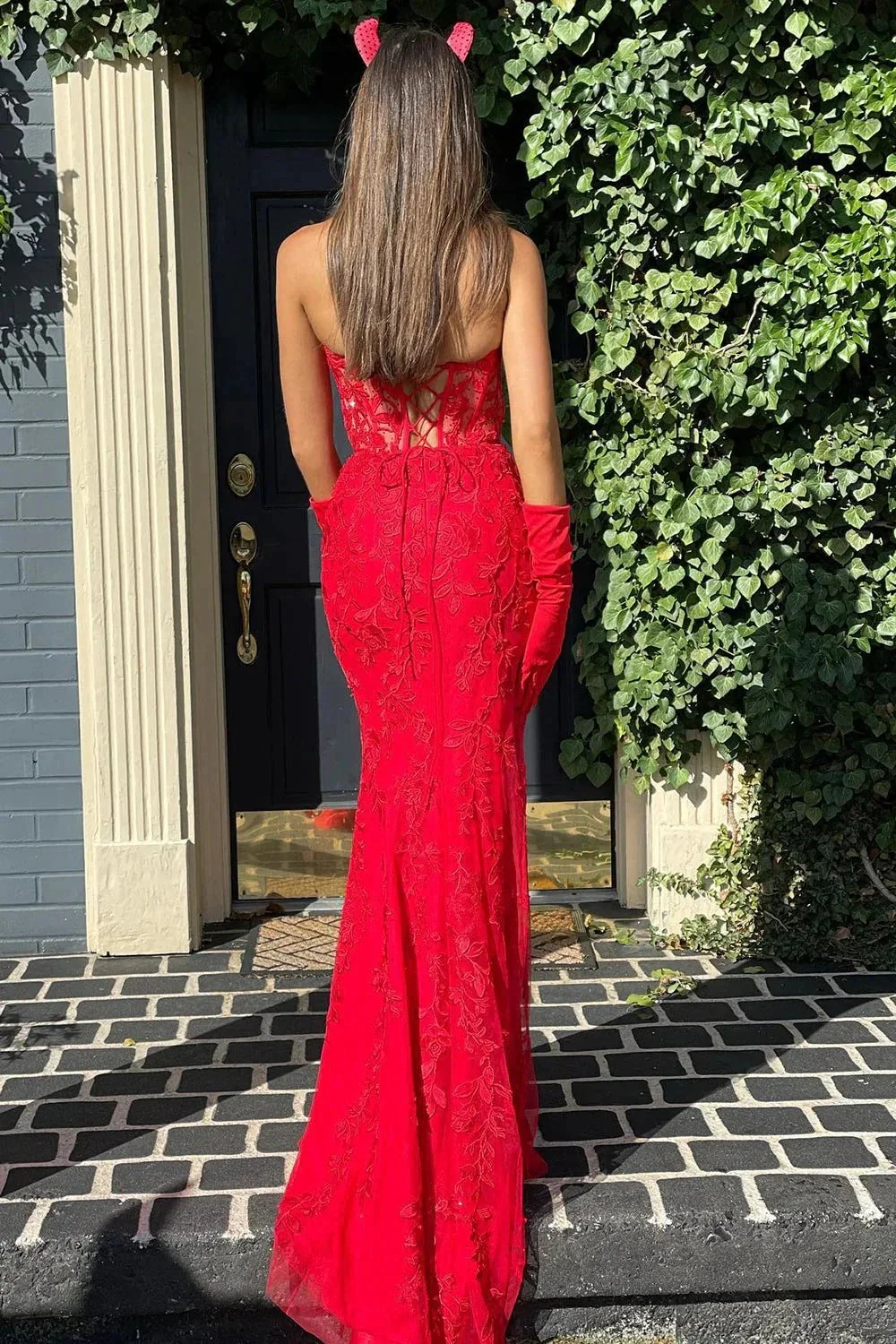 Evie |Mermaid Sweetheart Neck Lace Long Prom Dress With Appliques - Image 6
