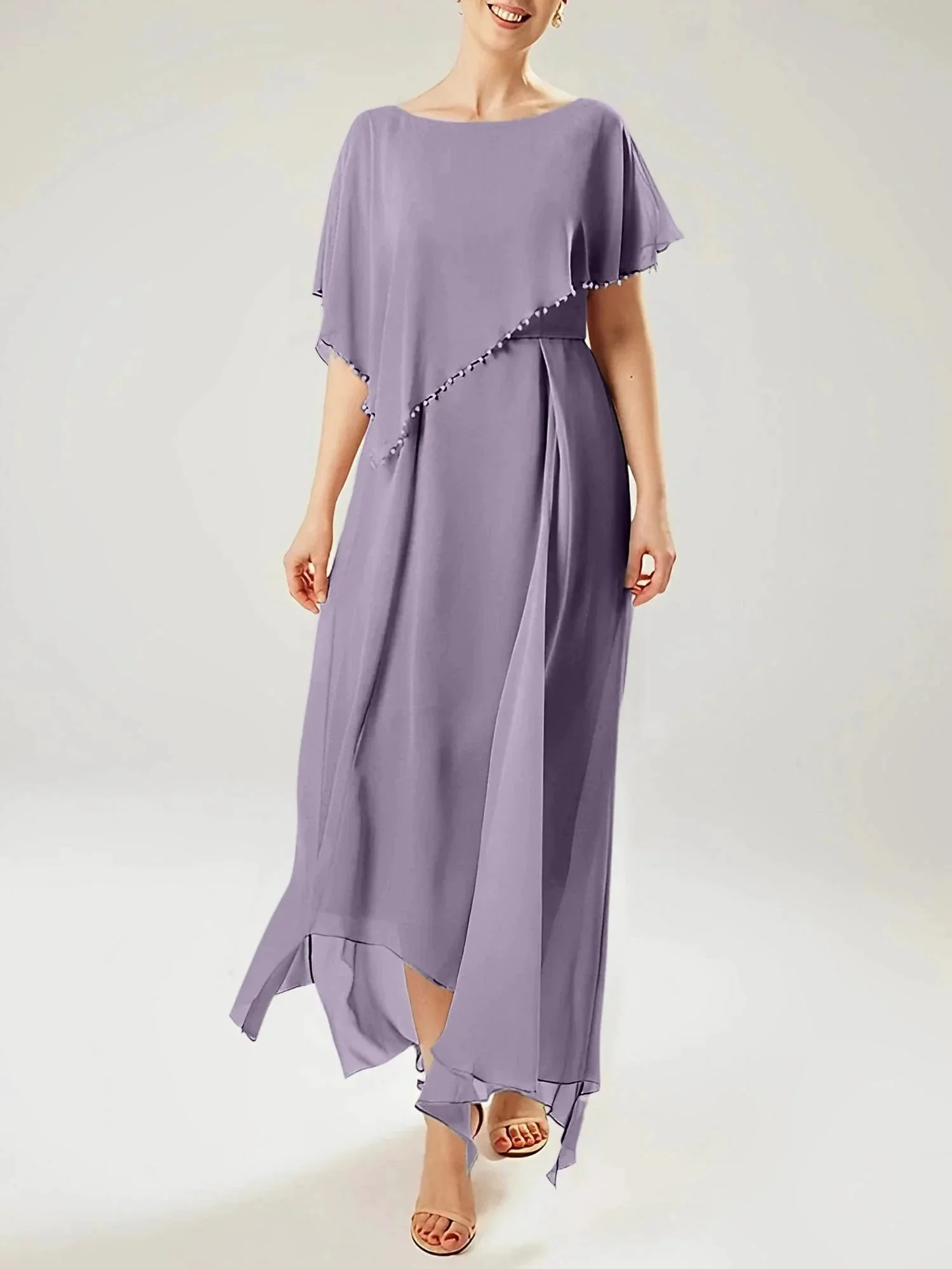 Sheath/Column Scoop Short Sleeves Mother of the Bride Dresses with Tassel - Image 13