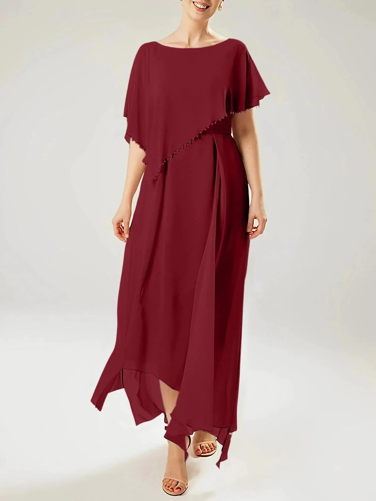 Sheath/Column Scoop Short Sleeves Mother of the Bride Dresses with Tassel - Image 139