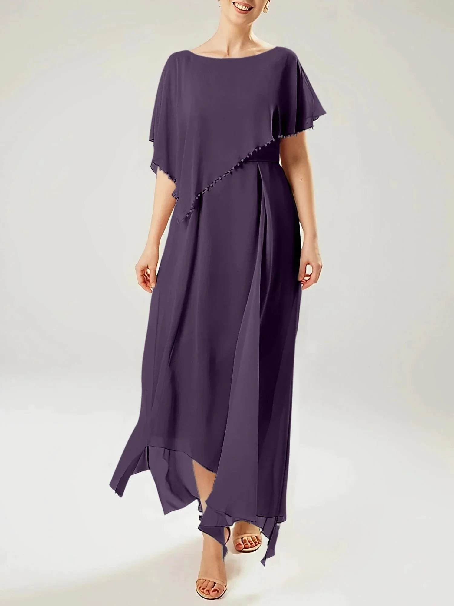 Sheath/Column Scoop Short Sleeves Mother of the Bride Dresses with Tassel - Image 14