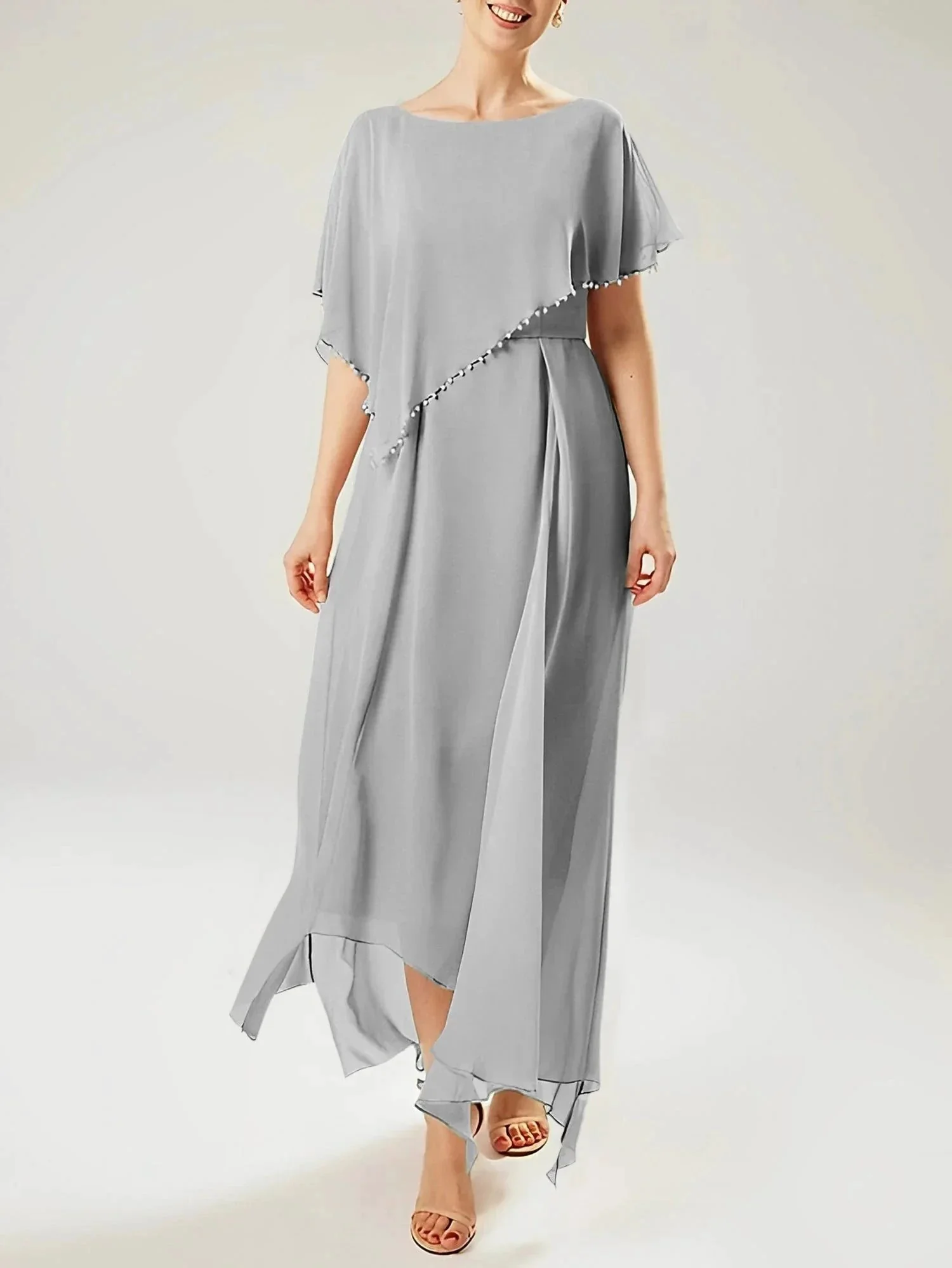 Sheath/Column Scoop Short Sleeves Mother of the Bride Dresses with Tassel - Image 17