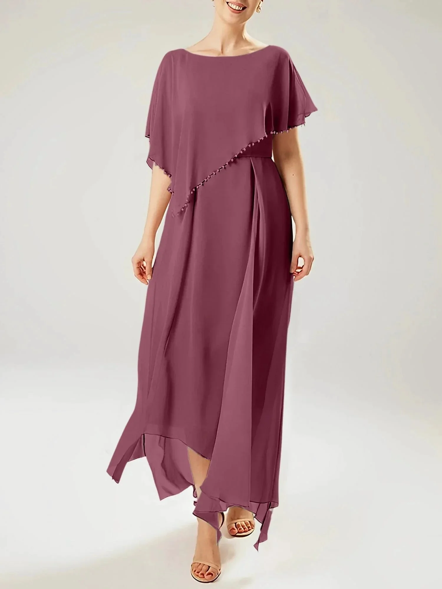 Sheath/Column Scoop Short Sleeves Mother of the Bride Dresses with Tassel - Image 51