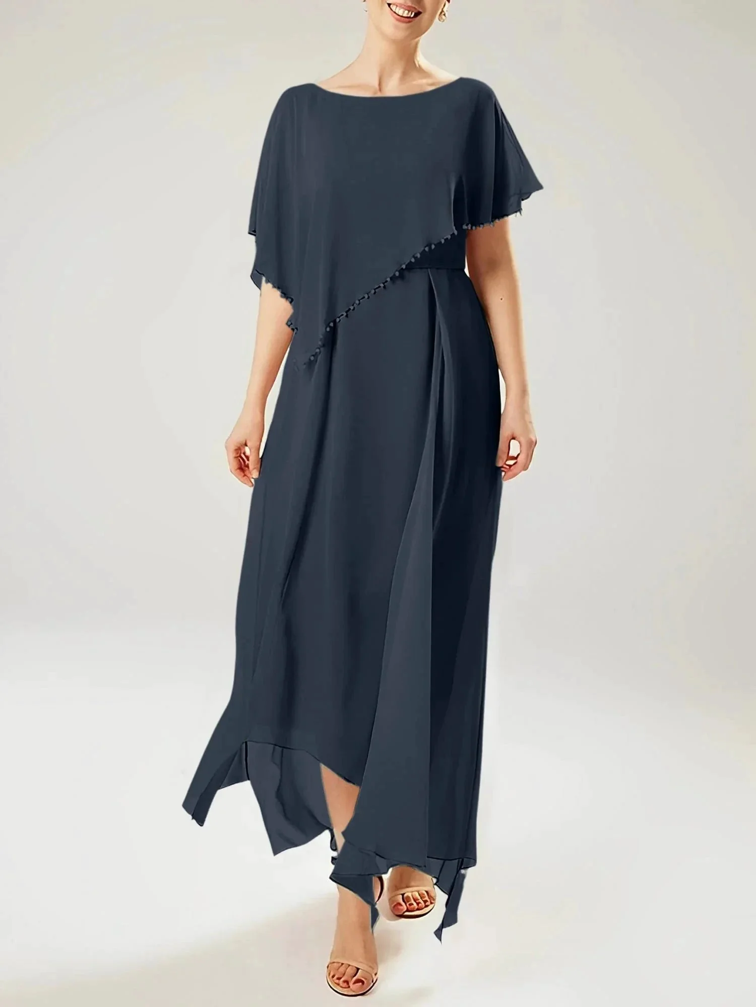 Sheath/Column Scoop Short Sleeves Mother of the Bride Dresses with Tassel - Image 53