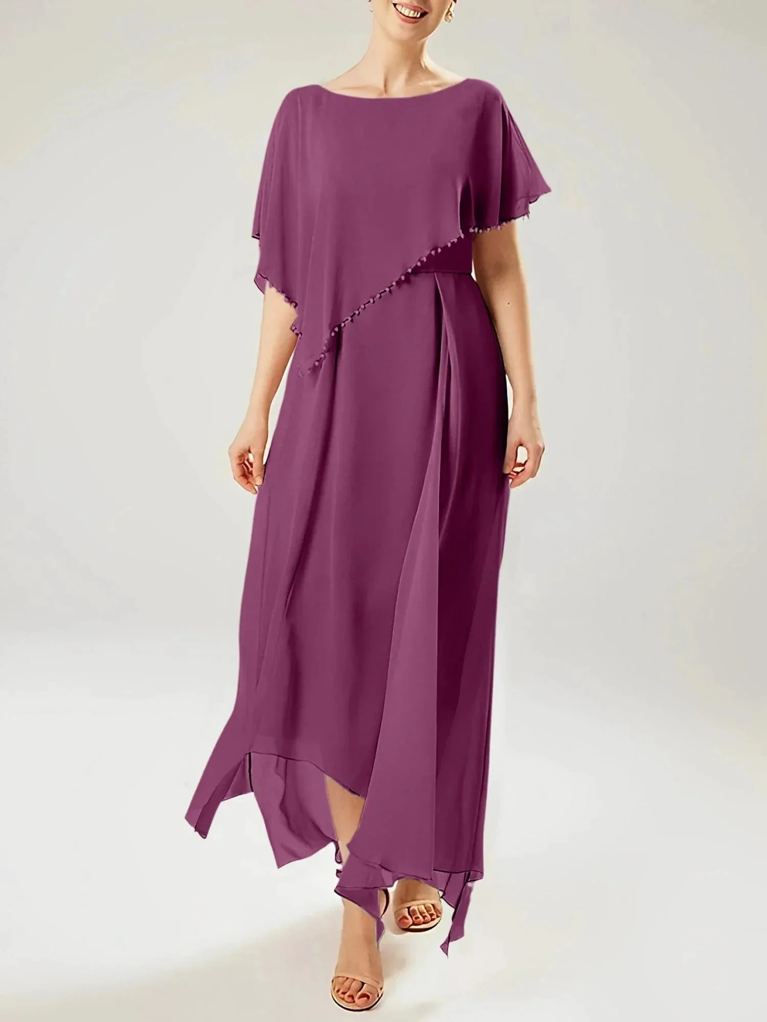 Sheath/Column Scoop Short Sleeves Mother of the Bride Dresses with Tassel - Image 56