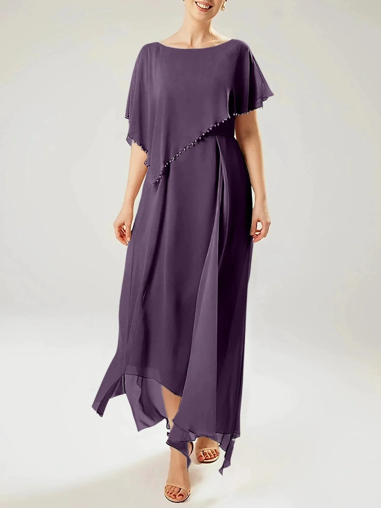 Sheath/Column Scoop Short Sleeves Mother of the Bride Dresses with Tassel - Image 58