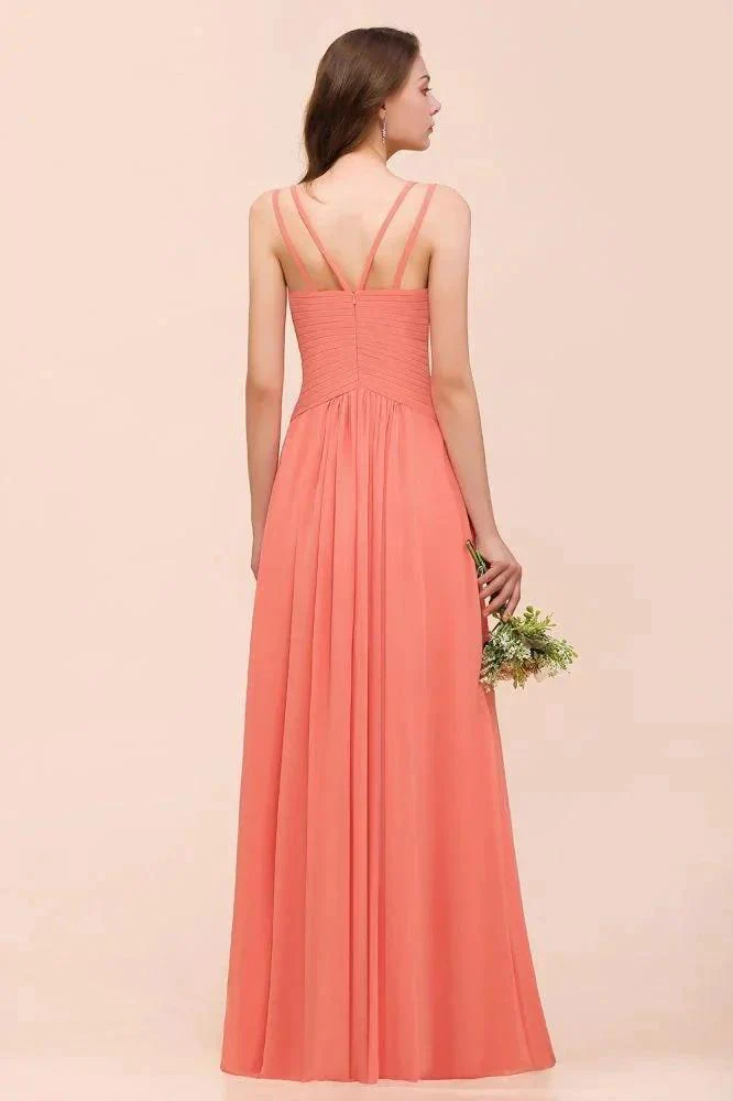Coral Beach Bridesmaid Dress Front Split Wedding Party Dress - Image 2