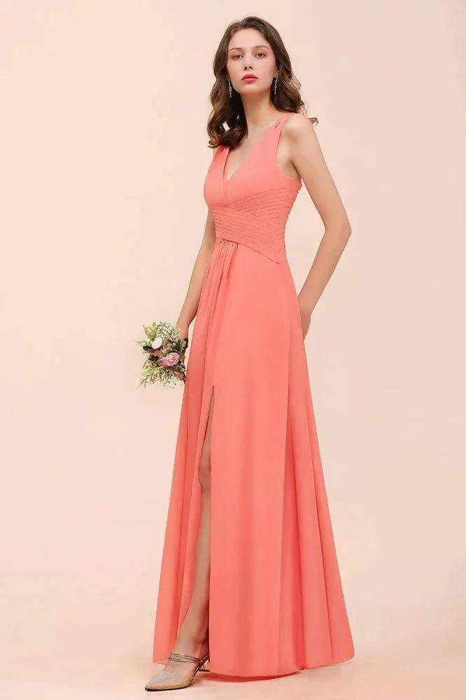 Coral Beach Bridesmaid Dress Front Split Wedding Party Dress - Image 7