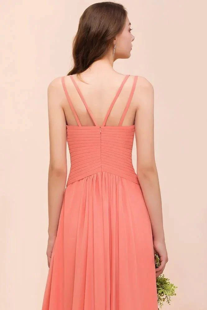 Coral Beach Bridesmaid Dress Front Split Wedding Party Dress - Image 8