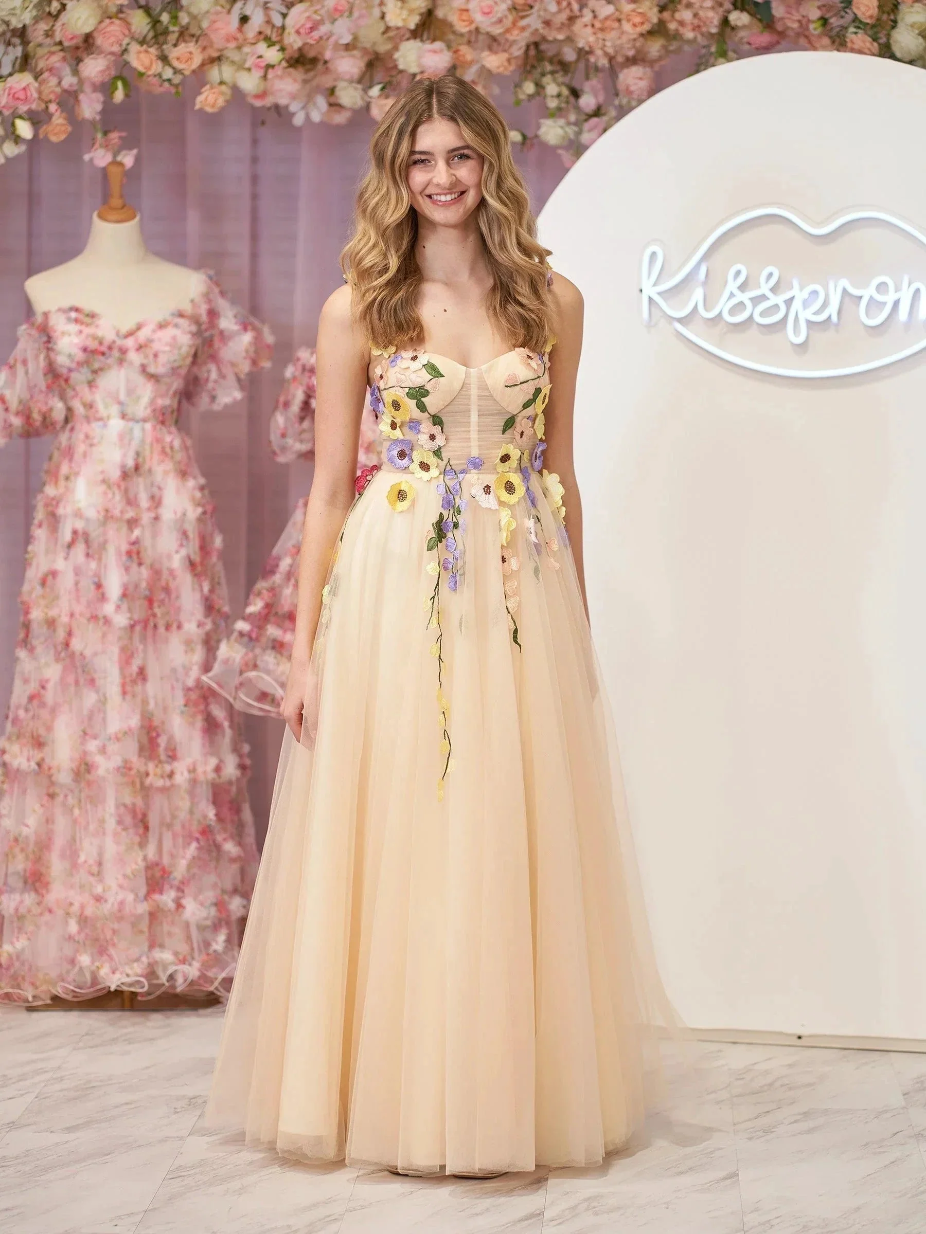 Piper | A-Line Corset Midi Prom Dress with 3D Flowers - Image 2