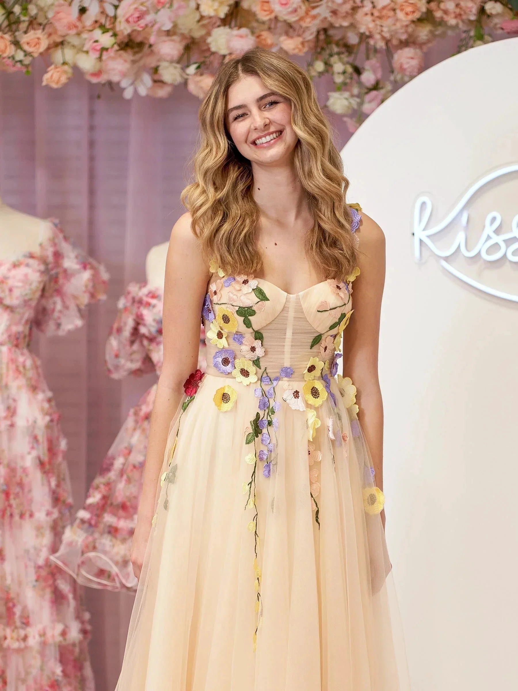Piper | A-Line Corset Midi Prom Dress with 3D Flowers - Image 3