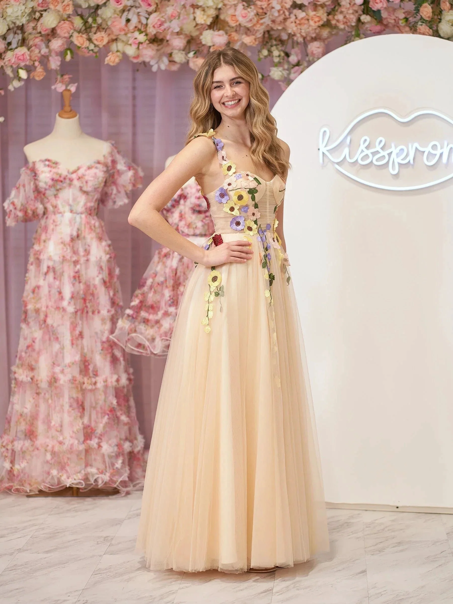 Piper | A-Line Corset Midi Prom Dress with 3D Flowers - Image 4