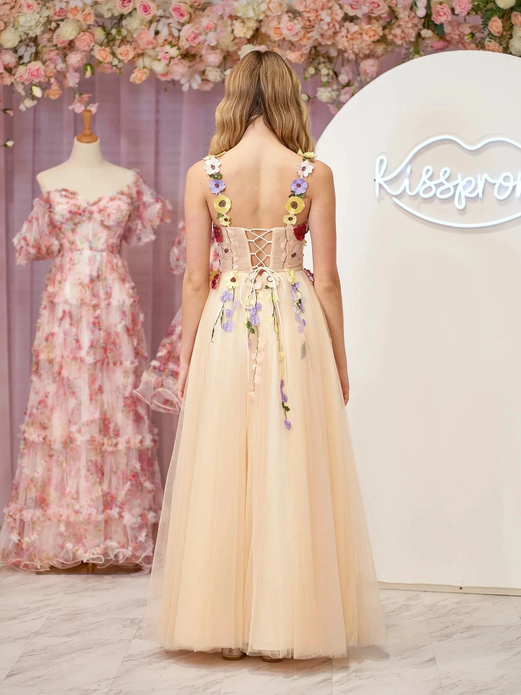 Piper | A-Line Corset Midi Prom Dress with 3D Flowers - Image 5