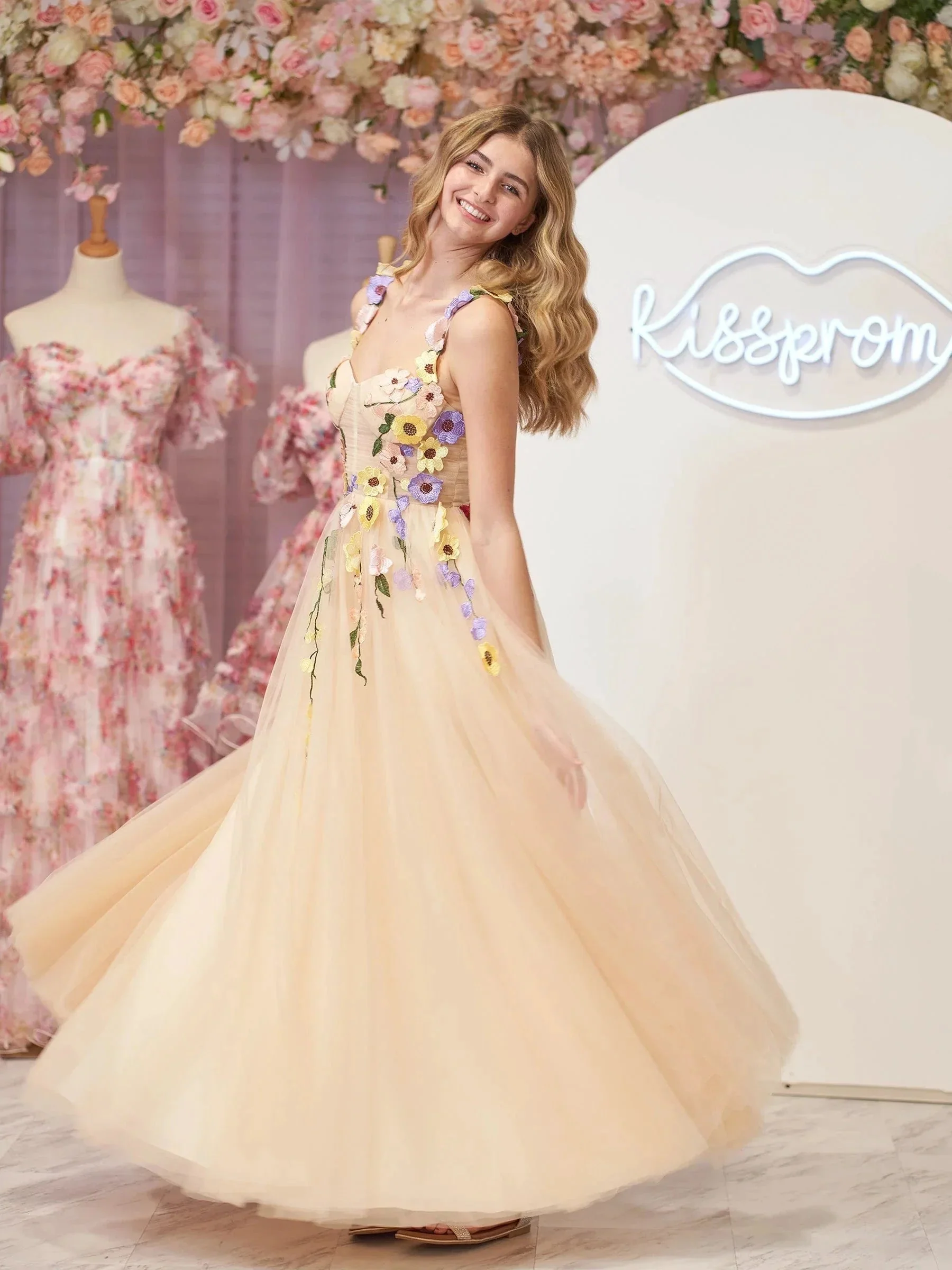 Piper | A-Line Corset Midi Prom Dress with 3D Flowers - Image 7