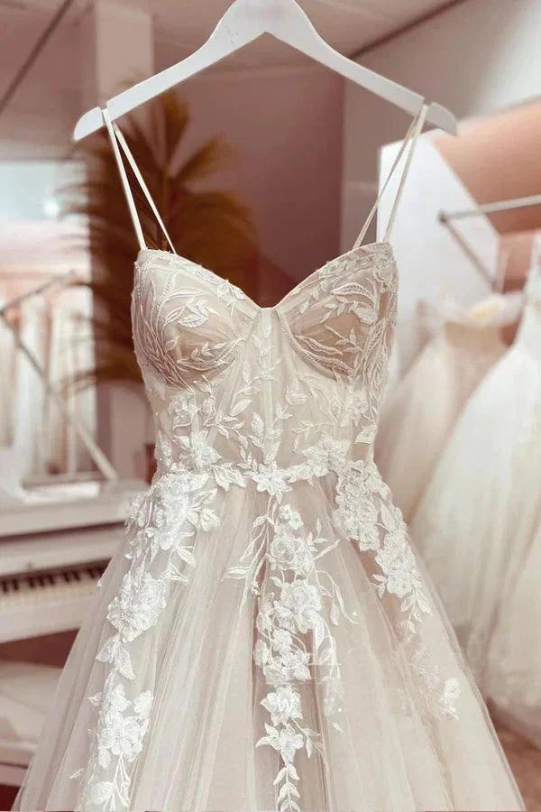 Corset Bodice Spaghetti Straps A Line Lace Wedding Dress Bridal Gown  WD651 - Image 2