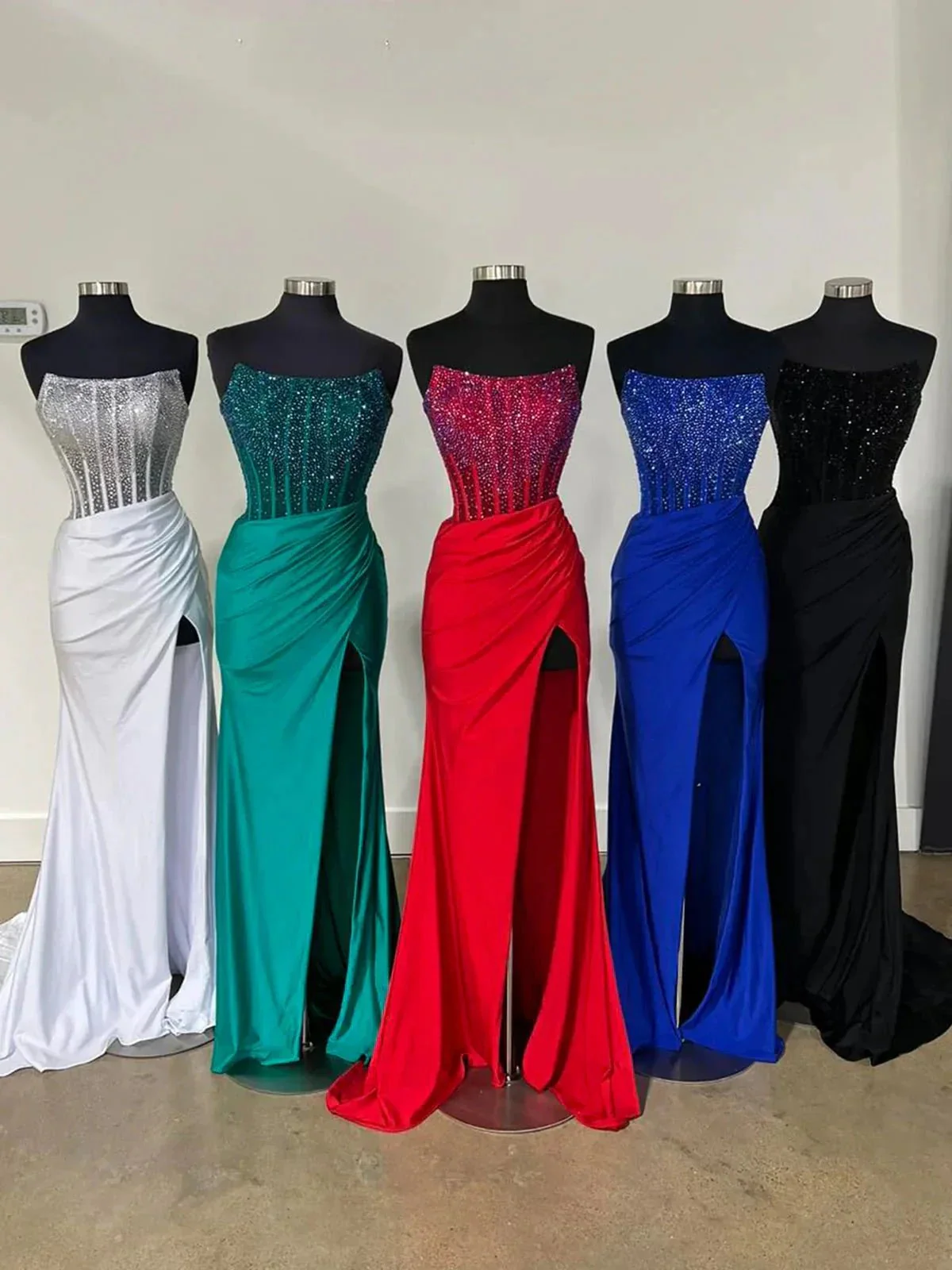 Cosmo | Mermaid Scoop Neck Blue Satin Long Prom Dresses - Image 7