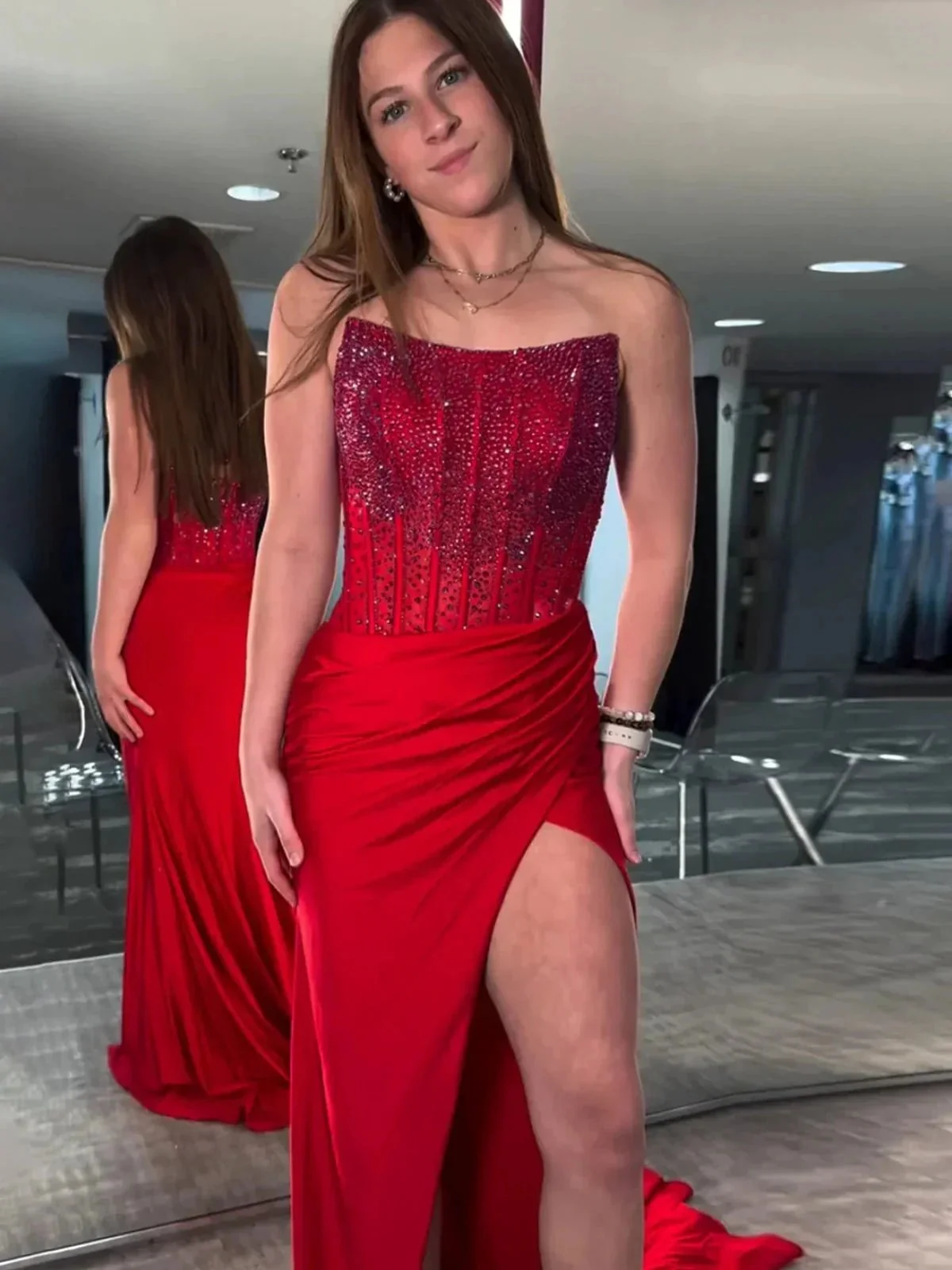 Cosmo | Mermaid Scoop Neck Blue Satin Long Prom Dresses - Image 8