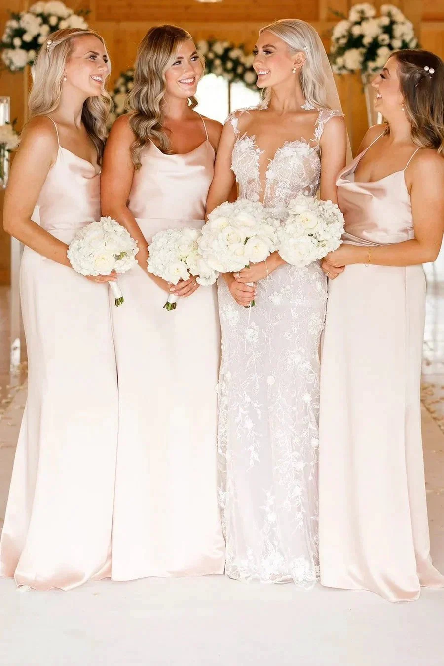 Cowl Neck Spaghetti Strap Champagne Bridesmaid Dress BD123 - Image 4