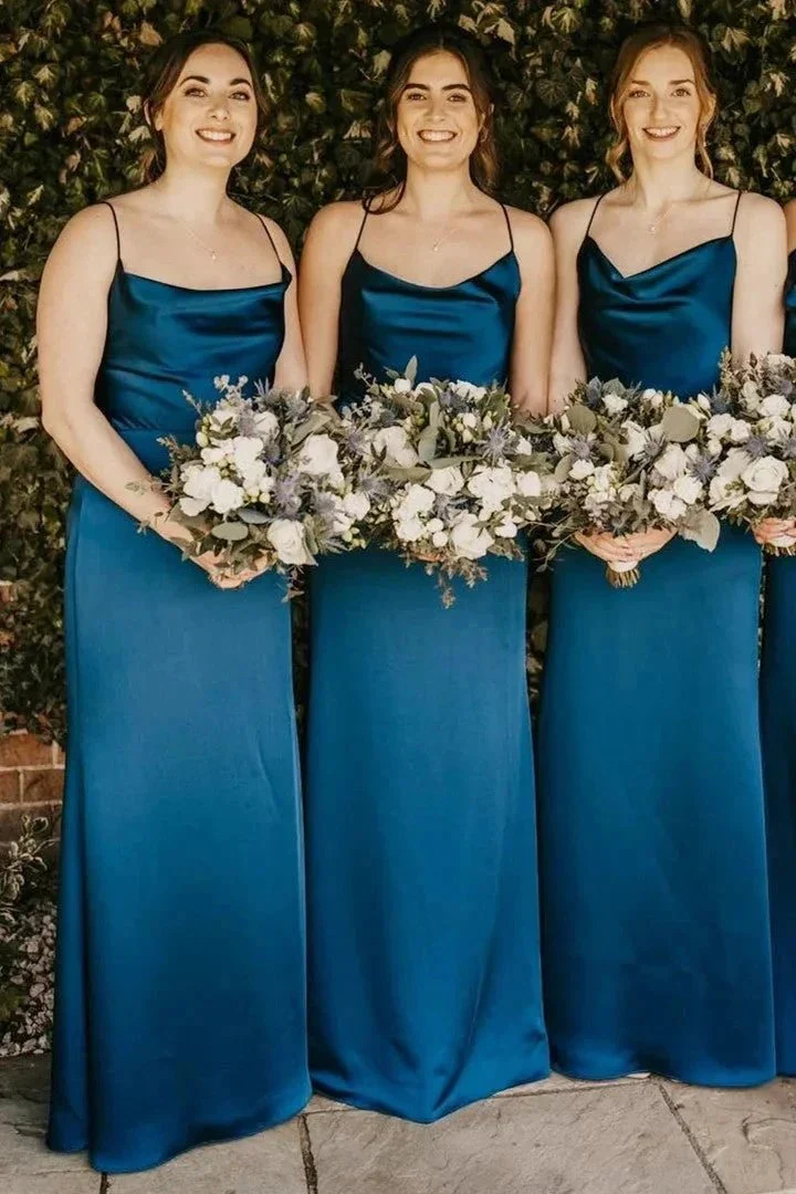 Cowl Neck Spaghetti Strap Champagne Bridesmaid Dress BD123 - Image 6