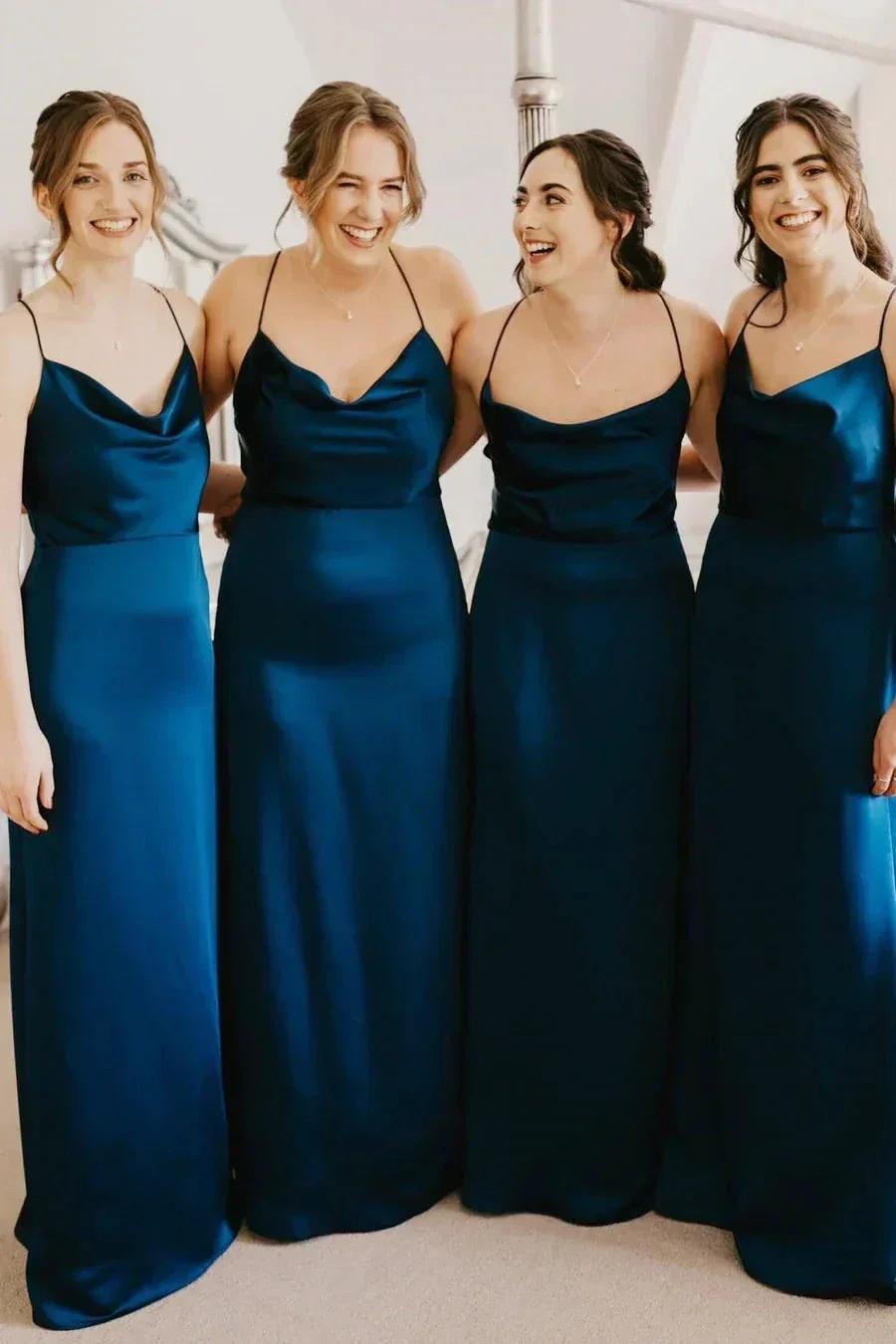 Cowl Neck Spaghetti Strap Champagne Bridesmaid Dress BD123 - Image 7