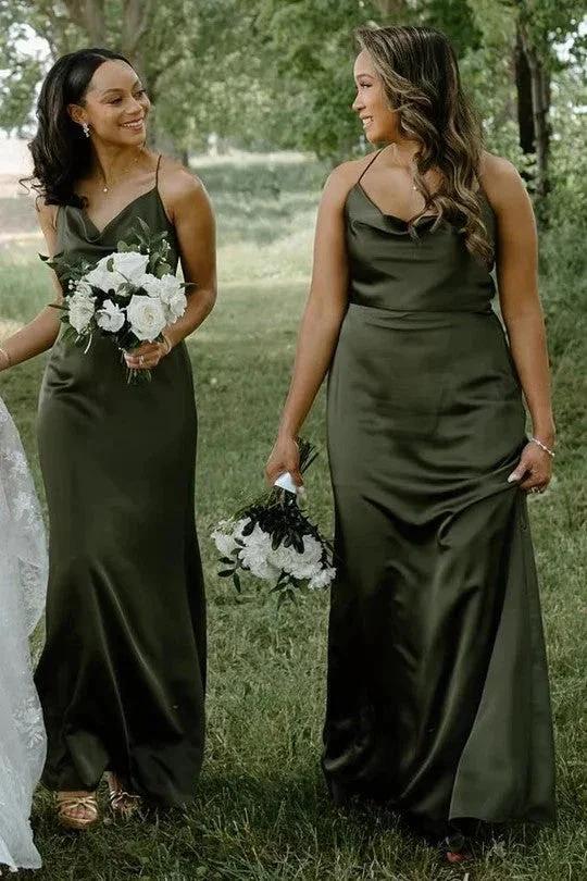 Cowl Neck Spaghetti Strap Champagne Bridesmaid Dress BD123 - Image 8