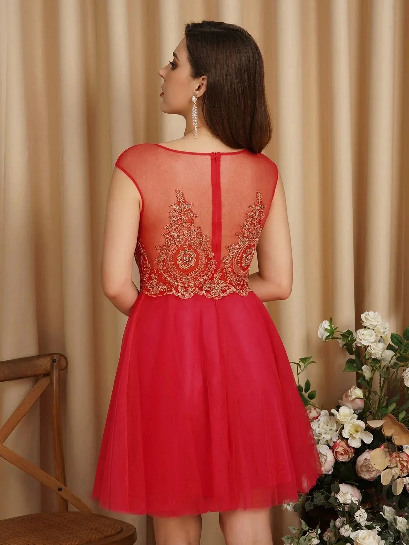 A-Line Lace Appliques Sweetheart Short Evening Dresses - Image 4