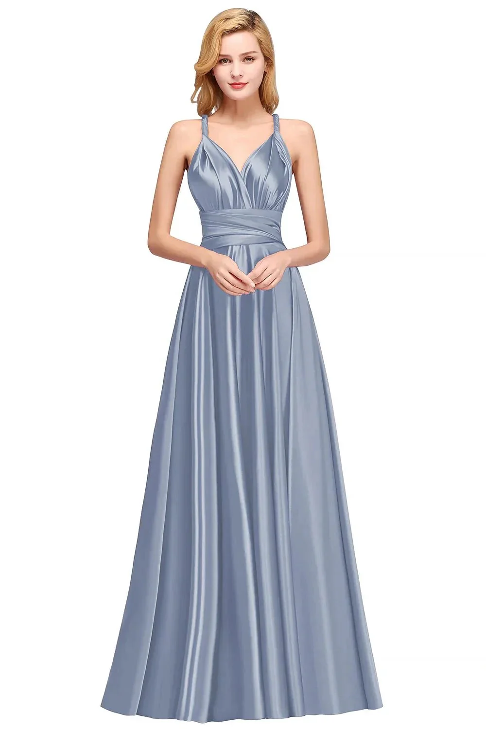 Spaghetti Straps Satin Long Bridesmaid Dresses Prom Party Gown - Image 3