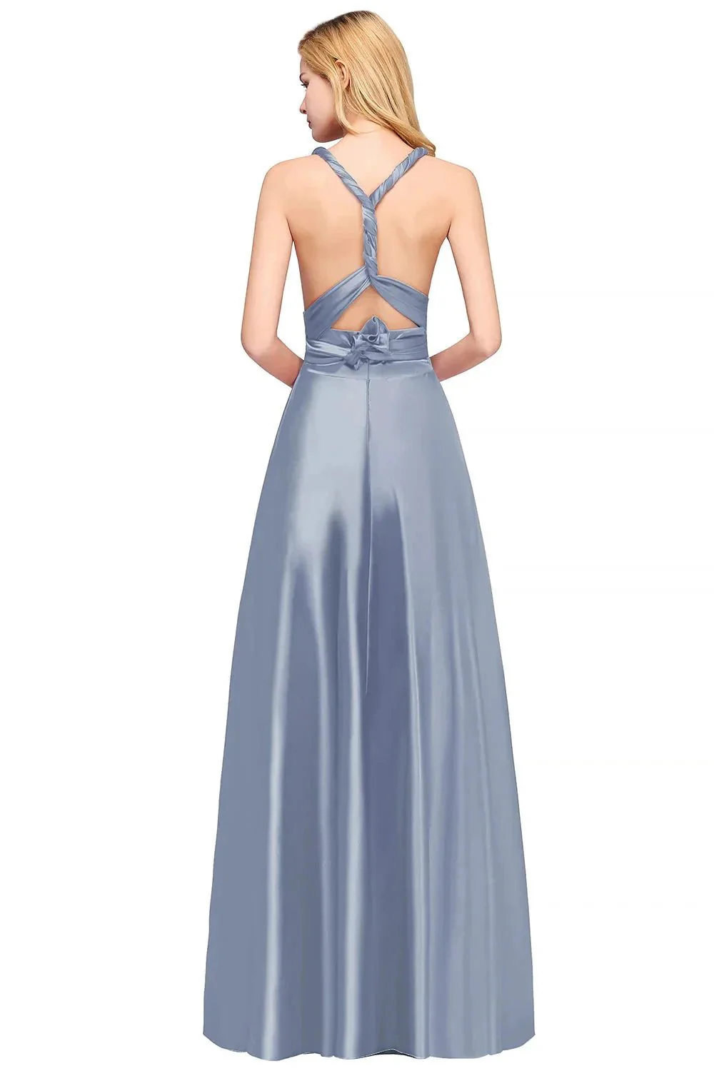Spaghetti Straps Satin Long Bridesmaid Dresses Prom Party Gown - Image 4