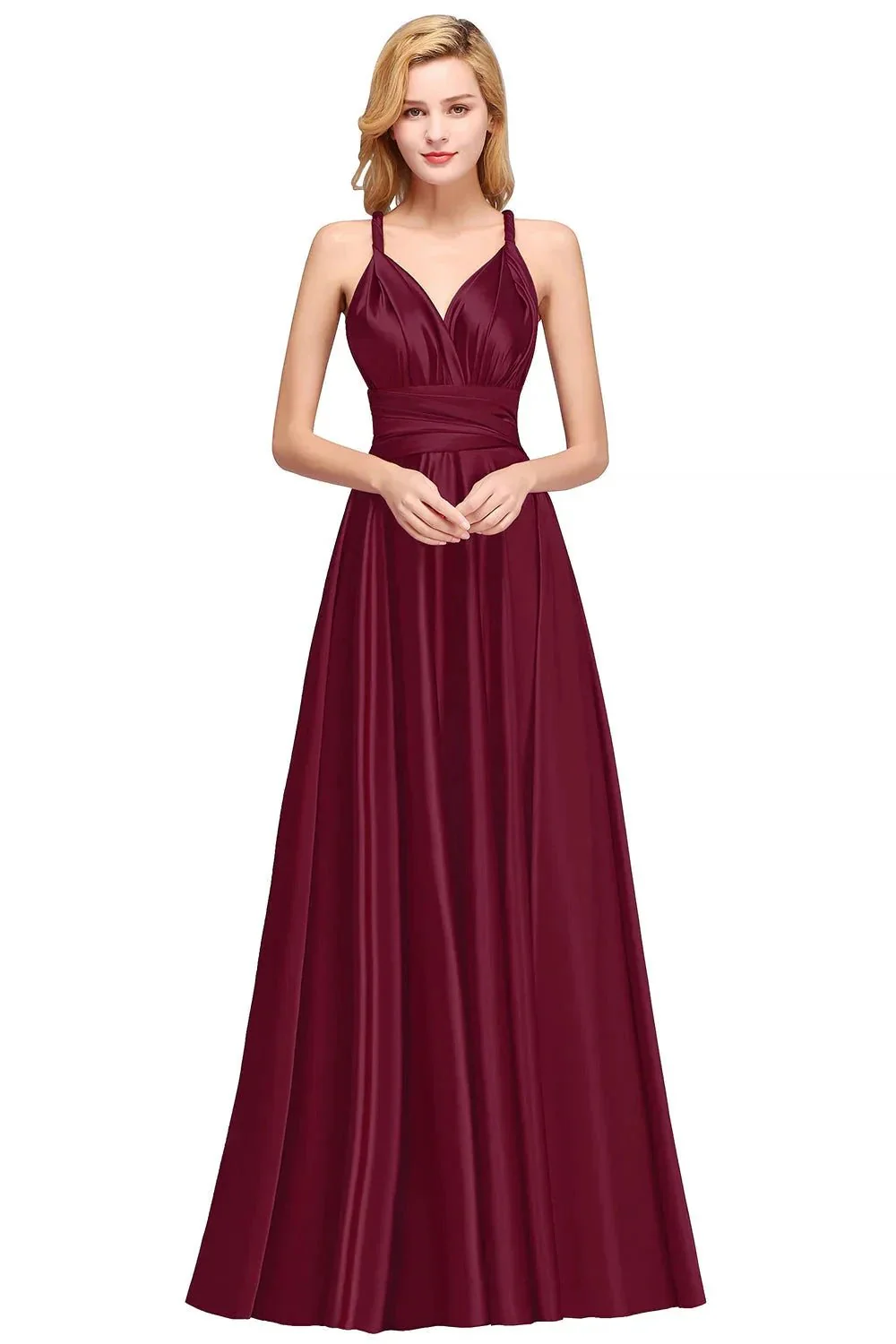 Spaghetti Straps Satin Long Bridesmaid Dresses Prom Party Gown - Image 6