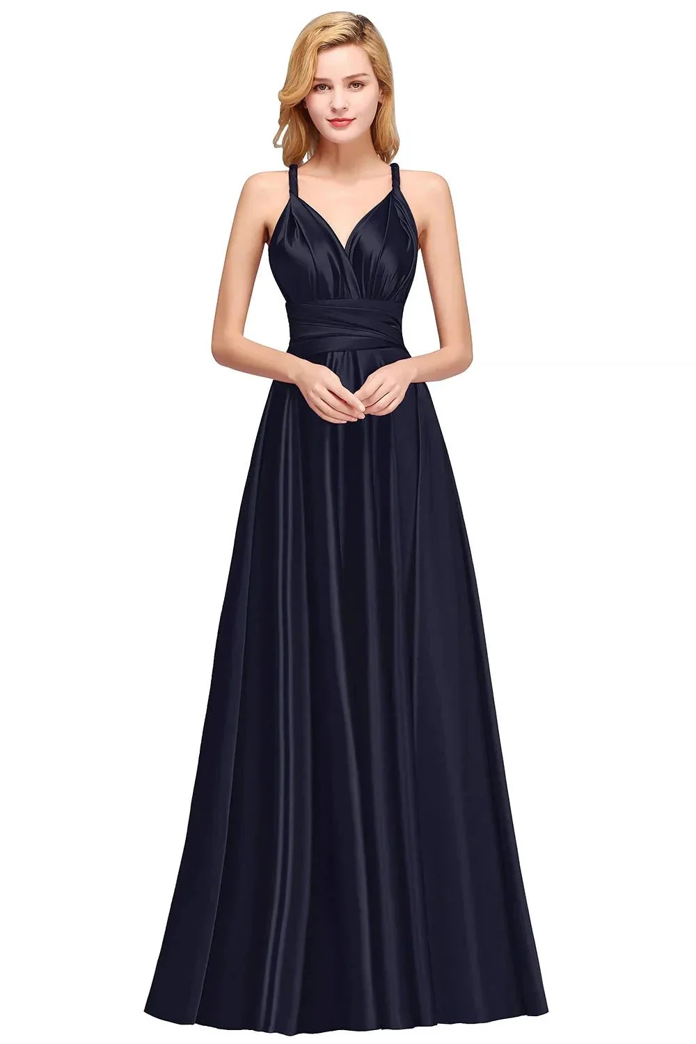 Spaghetti Straps Satin Long Bridesmaid Dresses Prom Party Gown - Image 7