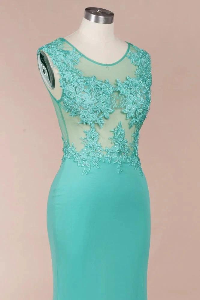 Crew Neck Lace Appliques Chiffon Mermaid Evening Maxi Dress Sleeveless Formal Dress - Image 10