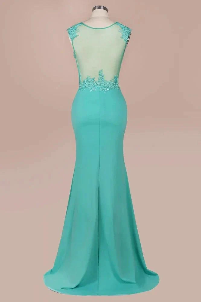 Crew Neck Lace Appliques Chiffon Mermaid Evening Maxi Dress Sleeveless Formal Dress - Image 11