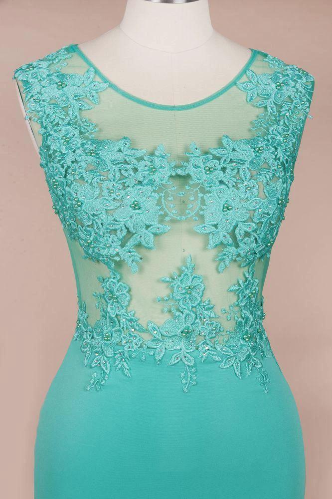 Crew Neck Lace Appliques Chiffon Mermaid Evening Maxi Dress Sleeveless Formal Dress - Image 12