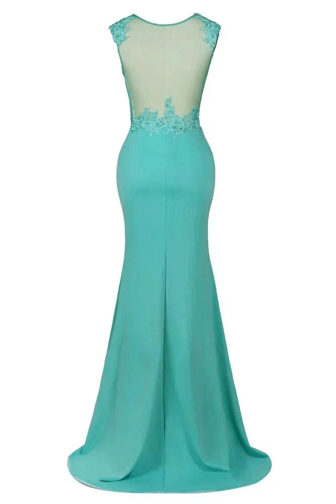 Crew Neck Lace Appliques Chiffon Mermaid Evening Maxi Dress Sleeveless Formal Dress - Image 4