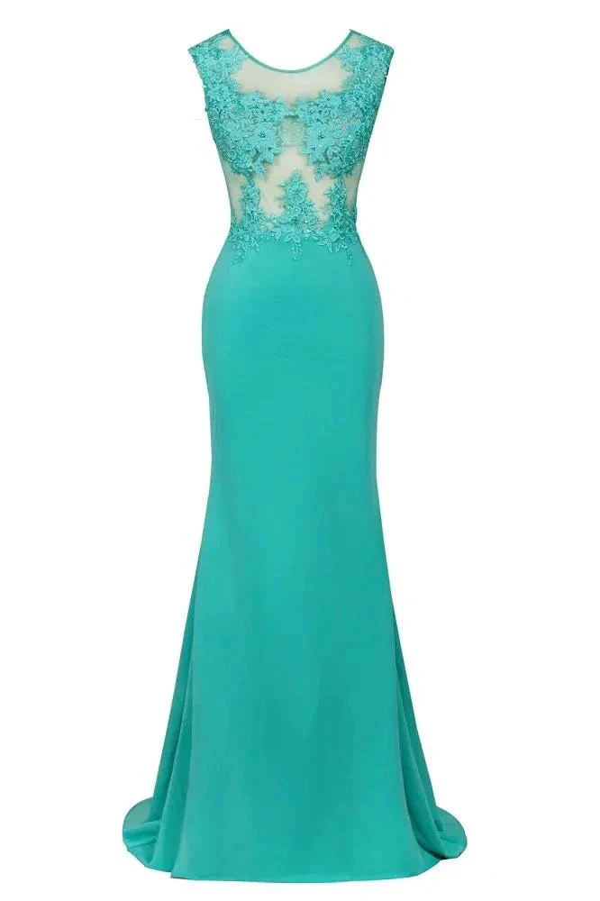 Crew Neck Lace Appliques Chiffon Mermaid Evening Maxi Dress Sleeveless Formal Dress - Image 5
