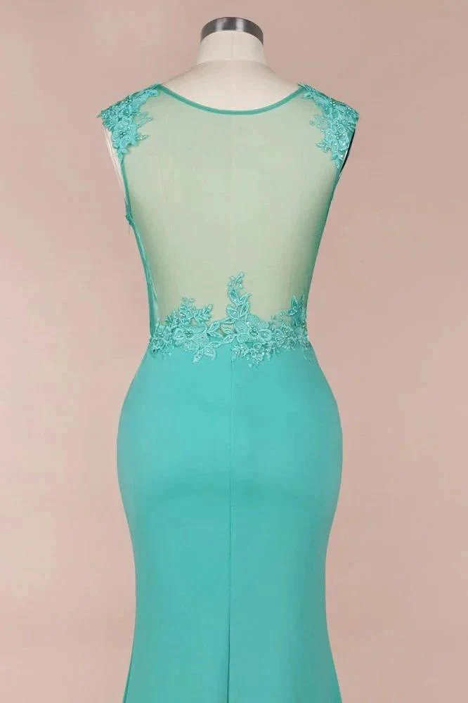 Crew Neck Lace Appliques Chiffon Mermaid Evening Maxi Dress Sleeveless Formal Dress - Image 8