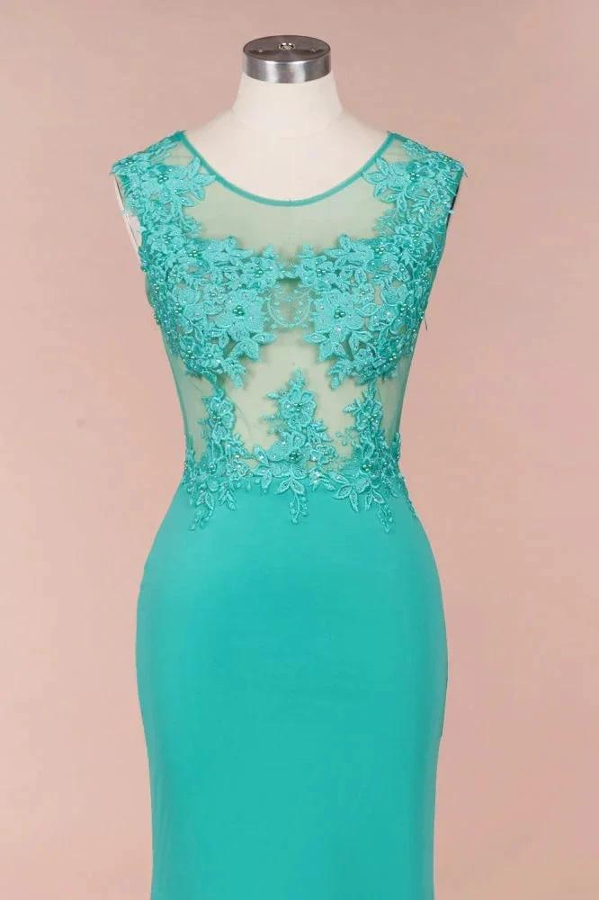 Crew Neck Lace Appliques Chiffon Mermaid Evening Maxi Dress Sleeveless Formal Dress - Image 9