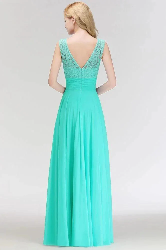 Crew Neck Lace Top Sleeveless Chiffon Bridesmaid Dress Aline Formal Dress - Image 4