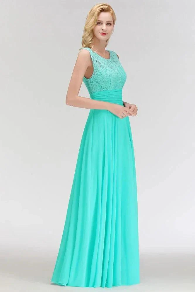 Crew Neck Lace Top Sleeveless Chiffon Bridesmaid Dress Aline Formal Dress - Image 5