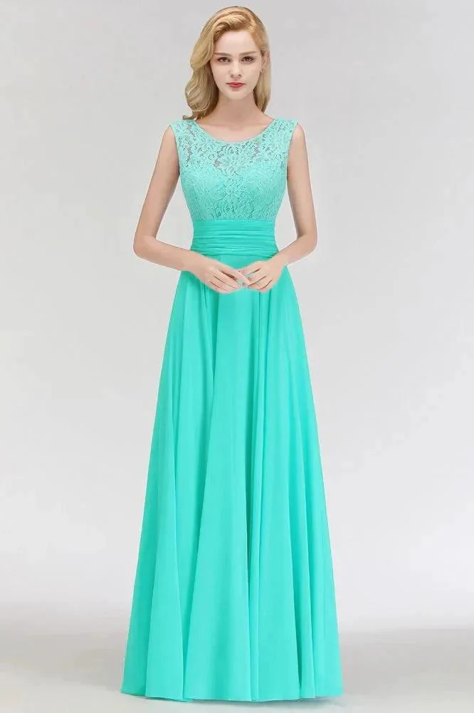 Crew Neck Lace Top Sleeveless Chiffon Bridesmaid Dress Aline Formal Dress - Image 6
