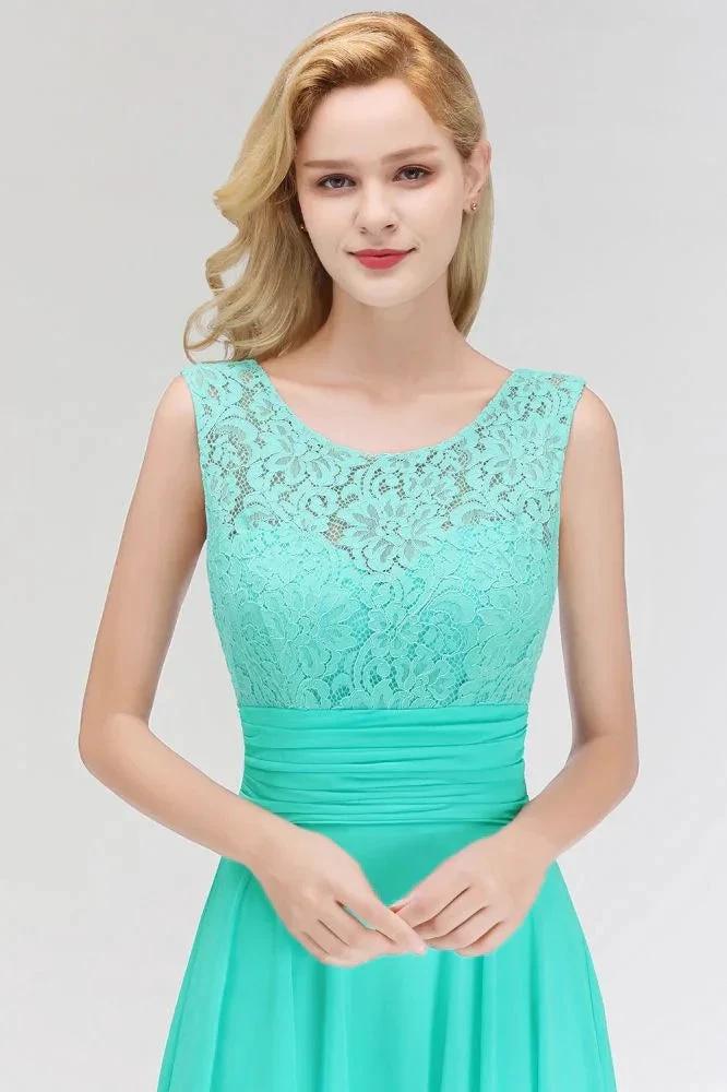 Crew Neck Lace Top Sleeveless Chiffon Bridesmaid Dress Aline Formal Dress - Image 7