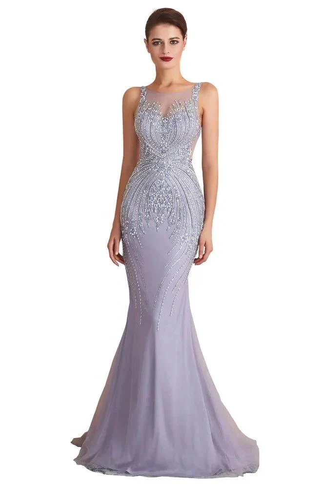 Crew Neck Sleeveless Beading Mermaid Prom Dress Evening Maxi Gown - Image 2